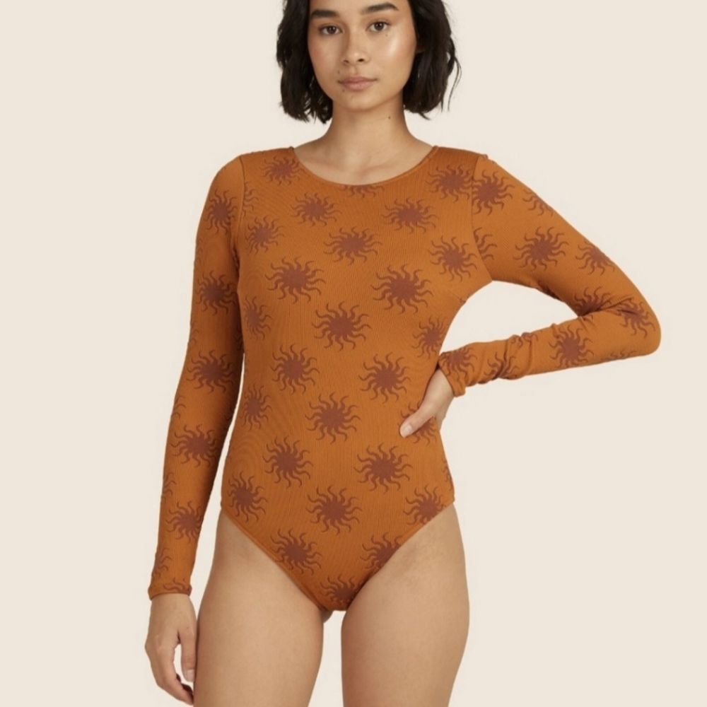 Free People - Thrills - Solstice Long Sleeve One Piece Swimsuit Clay Large
